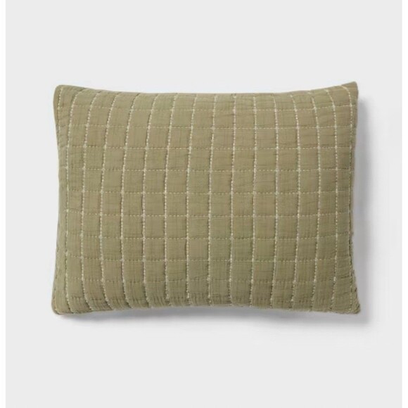 Yarn Dye Crinkle Grid Quilt Sham - Moss Green - Threshold - Picture 1 of 5